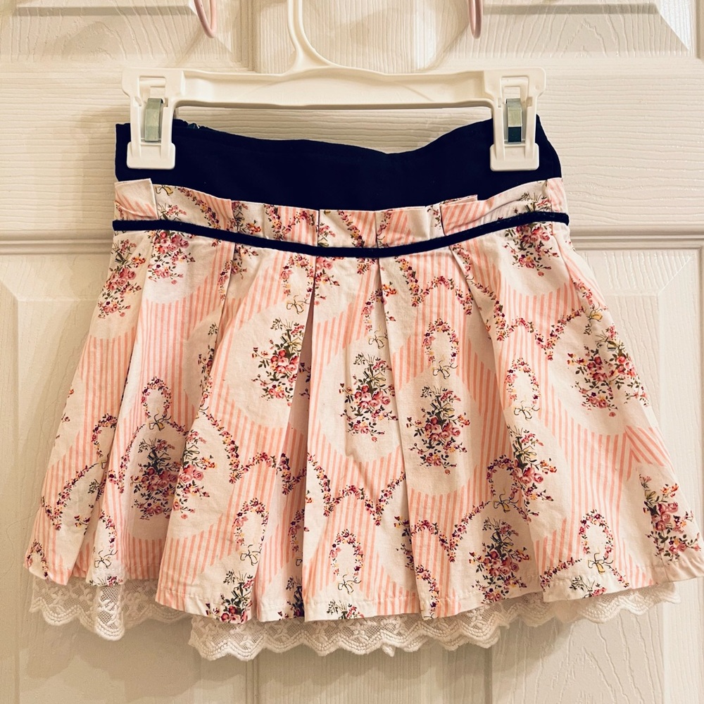 Blossom couture Floral Pink Skirt with Lace Trim